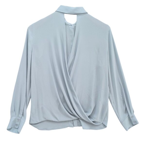 BCBGMaxAzria Dianna Blouse Blue Frost Long Sleeve Open Back Top Size S - Picture 2 of 9